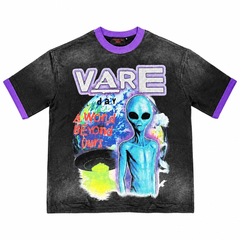 Vareallday Alien‑Graphic Purple‑Trim Ringer T‑Shirt