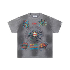 DUAA Tie‑Dye Graphic Grey Short‑Sleeve T‑Shirt