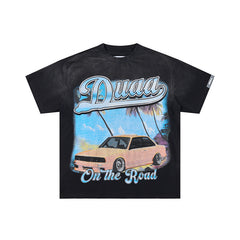 DUAA Vintage‑Car Graphic Black Short‑Sleeve T‑Shirt