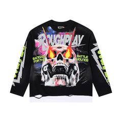 Roughplay Demon Skull Graphic Raglan Long Sleeve T‑Shirt