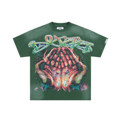 DUAA Skeleton Hands Graphic Dark‑Green T‑Shirt