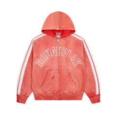 Roughplay Red Graphic Zip‑Up Hoodie