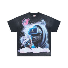 Jellybean Astronaut Galaxy Graphic Double‑Sided Print Short Sleeve T‑Shirt