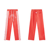 Roughplay Red Side‑Stripe Flare Sweatpants