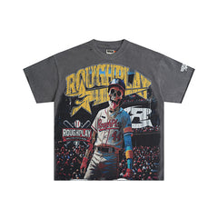Roughplay Baseball Player Smiley Graphic Short Sleeve T‑Shirt