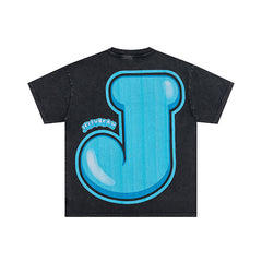 Jellybean Blue Skull Graphic Double‑Sided Print Short Sleeve T‑Shirt