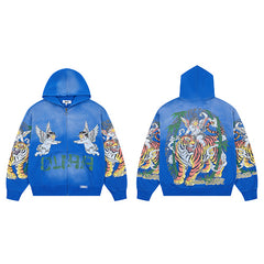 DUAA Blue Tiger & Angel Zip‑Up Hoodie