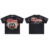 DUAA Floral‑Letter Graphic Black Short‑Sleeve T‑Shirt