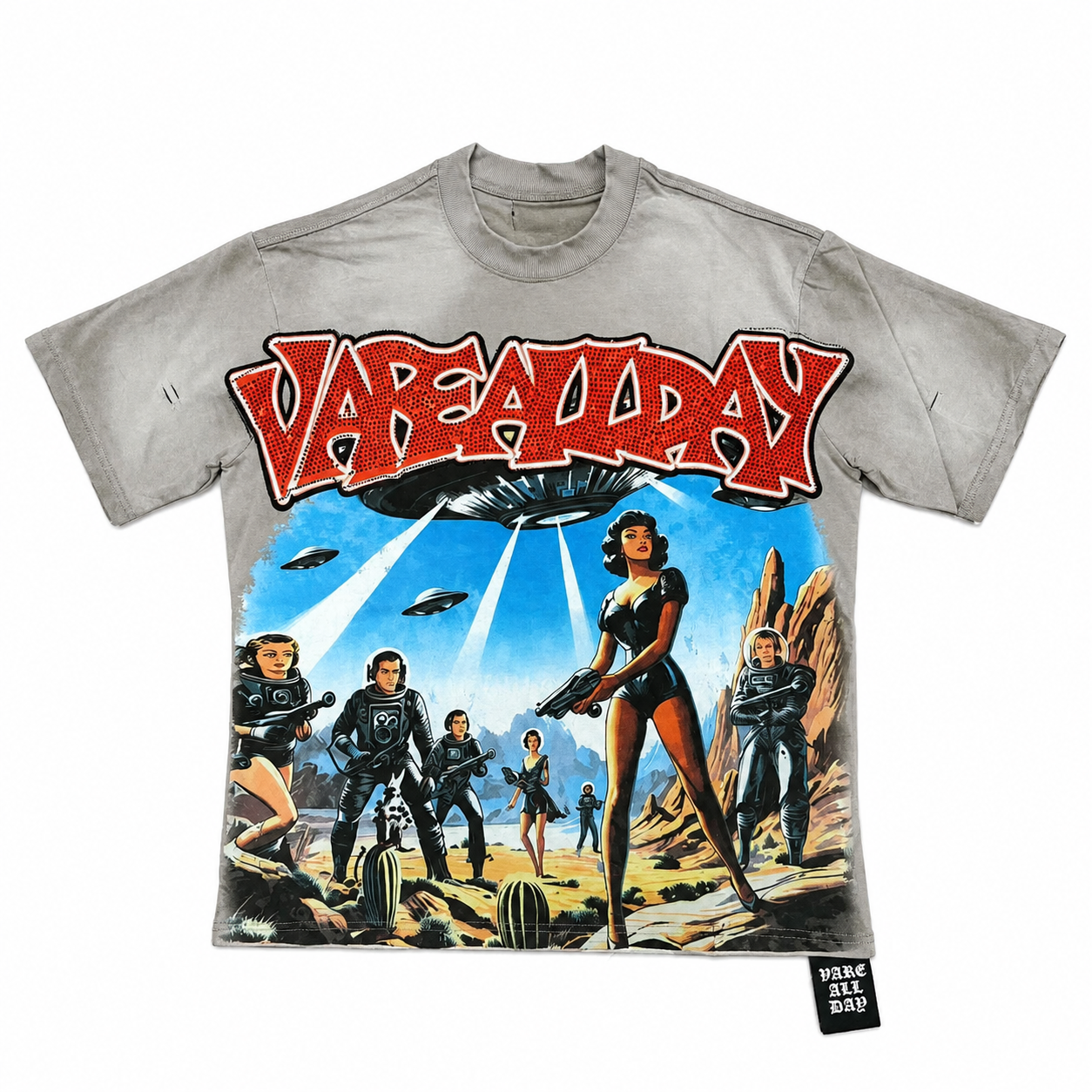 Vareallday Movie‑Graphic Washed‑Grey Short‑Sleeve T‑Shirt