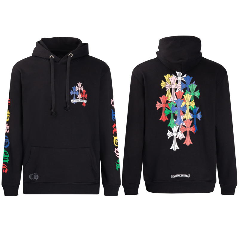 White Multicolor Cross Graphic Pullover Hoodie