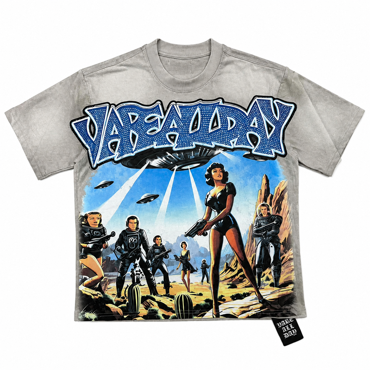 Vareallday Movie‑Graphic Washed‑Grey Short‑Sleeve T‑Shirt