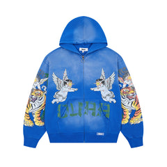 DUAA Blue Tiger & Angel Zip‑Up Hoodie