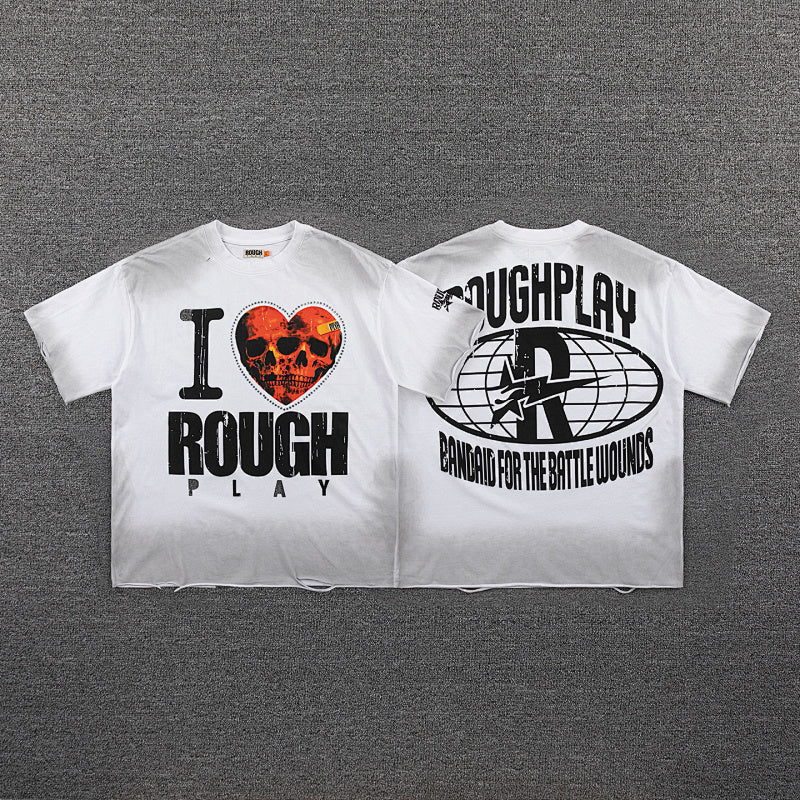 Roughplay I Love Rough Heart Graphic Double‑Sided Print Short Sleeve T‑Shirt