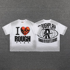 Roughplay I Love Rough Heart Graphic Double‑Sided Print Short Sleeve T‑Shirt