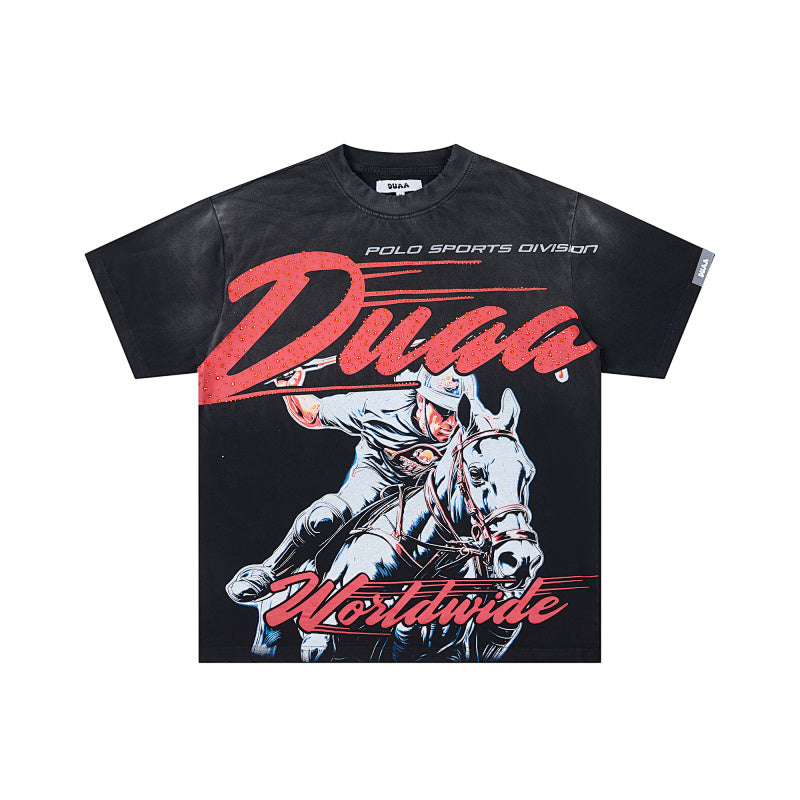 DUAA Cowboy Graphic Black Short‑Sleeve T‑Shirt