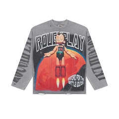 Roughplay Red Graphic Long‑Sleeve T‑Shirt