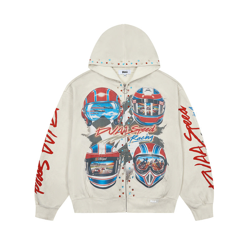 DUAA Off‑White Wrestler Graphic Zip‑Up Hoodie