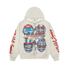 DUAA Off‑White Wrestler Graphic Zip‑Up Hoodie