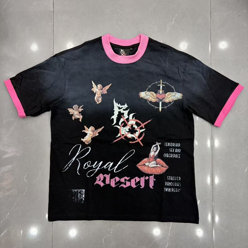 ROYAL DESERT Pink Trim Butterfly Vintage T‑Shirt