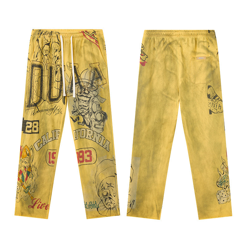 DUAA Yellow Vintage Printed Street Sweatpants