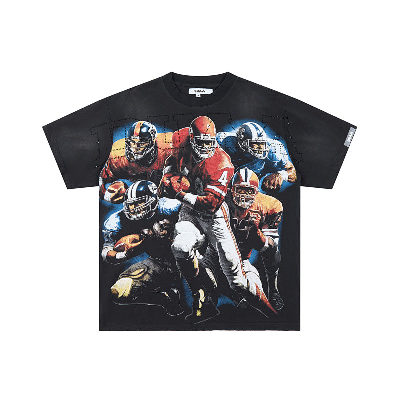 DUAA Football Player Graphic Black Short‑Sleeve T‑Shirt