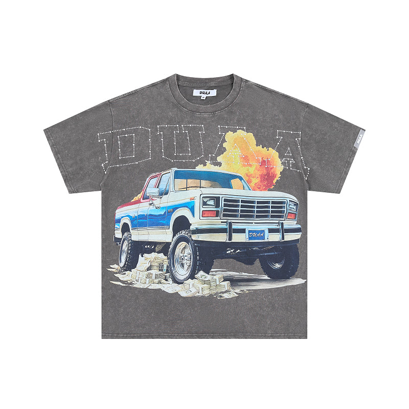 DUAA Vintage Truck Graphic Charcoal T‑Shirt