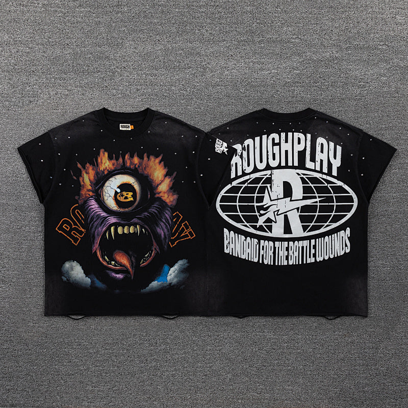 Roughplay Monster Eye Graphic Double‑Sided Print Short Sleeve T‑Shirt