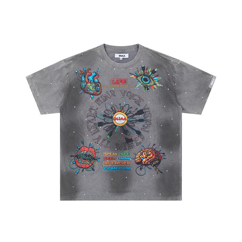 DUAA Tie‑Dye Graphic Grey Short‑Sleeve T‑Shirt