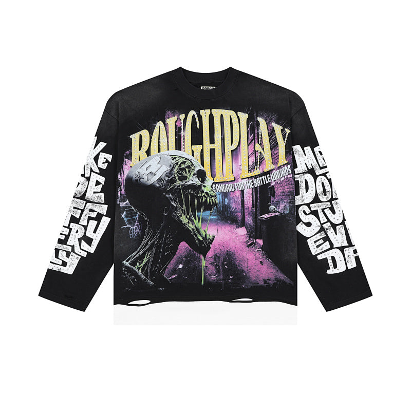 Roughplay Skull Graphic Raglan Long Sleeve T‑Shirt