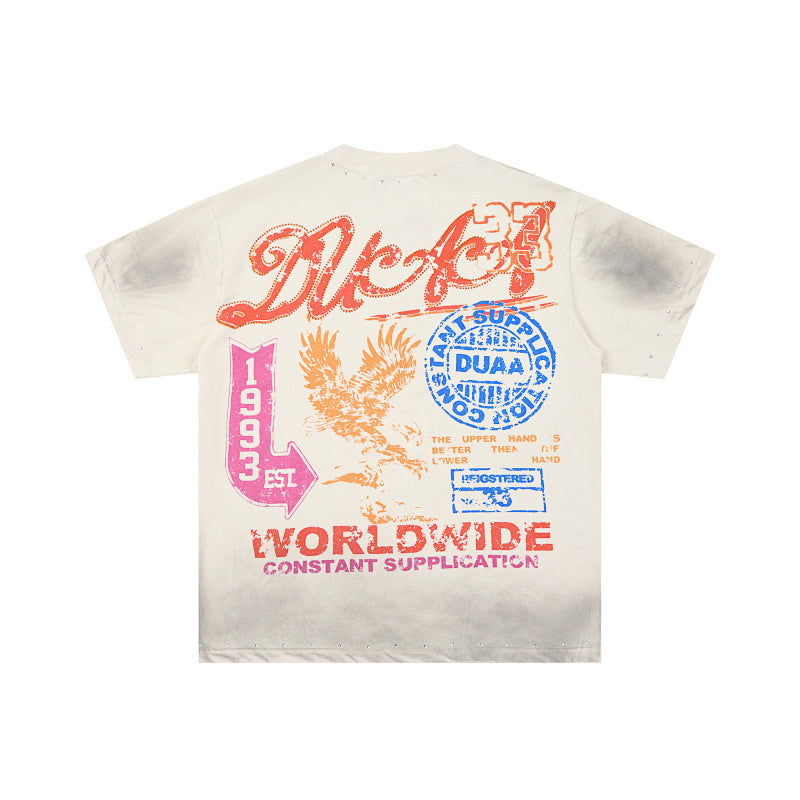 DUAA Worldwide Letter‑Graphic Washed‑Grey Short‑Sleeve T‑Shirt