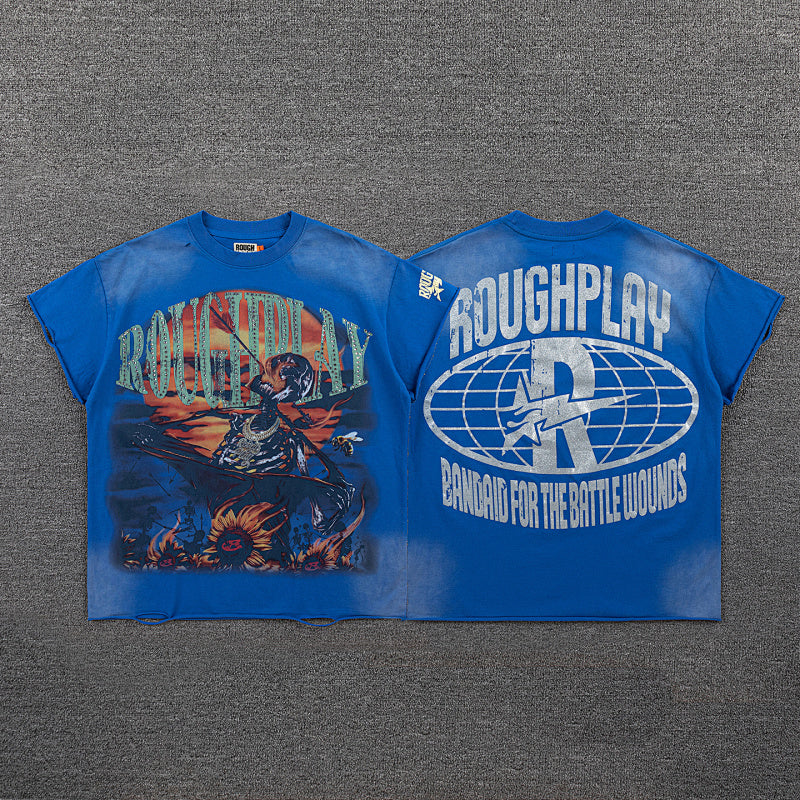 Roughplay Vintage Bee Graphic Double‑Sided Print Short Sleeve T‑Shirt