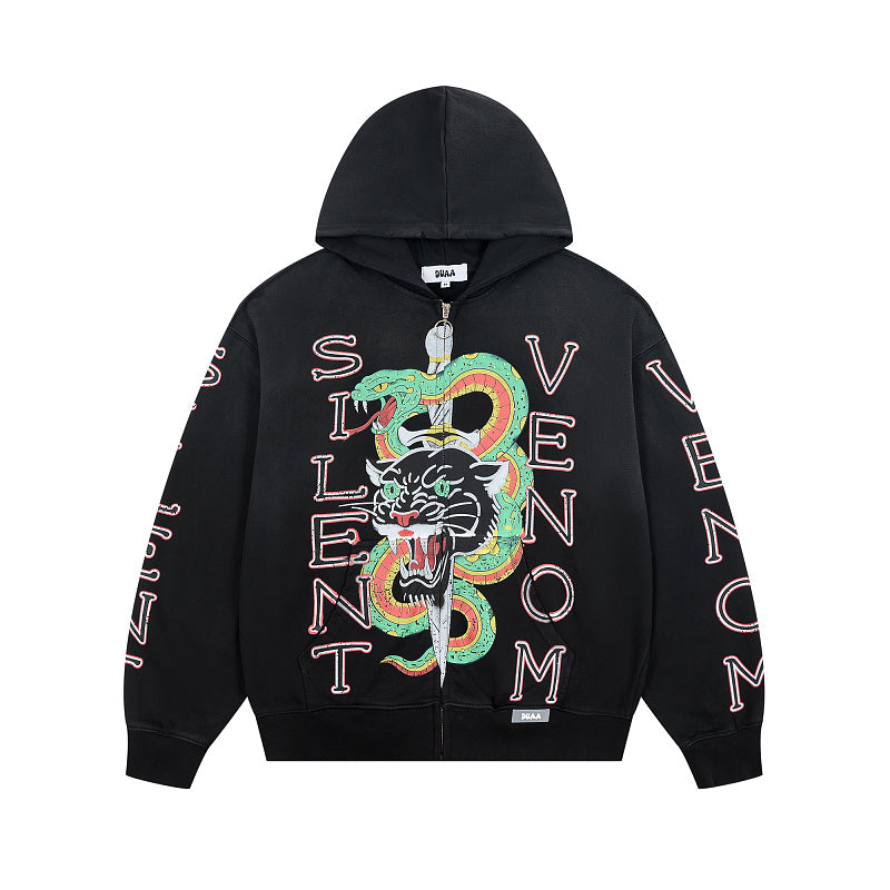 DUAA Colorful Tiger Snake Graphic Zip‑Up Hoodie