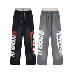 Roughplay Letter Print Wide‑Leg Sweatpants