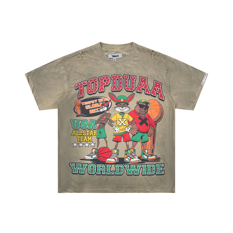DUAA Basketball‑Graphic Distressed Washed‑Olive Short‑Sleeve T‑Shirt