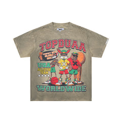 DUAA Basketball‑Graphic Distressed Washed‑Olive Short‑Sleeve T‑Shirt