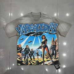 Vareallday Movie‑Graphic Washed‑Grey Short‑Sleeve T‑Shirt