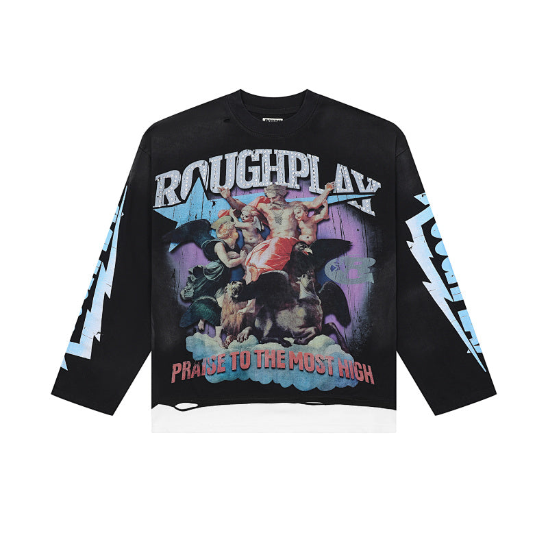 Roughplay Retro Figure Graphic Raglan Long Sleeve T‑Shirt