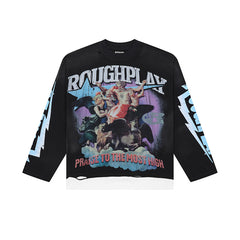Roughplay Retro Figure Graphic Raglan Long Sleeve T‑Shirt