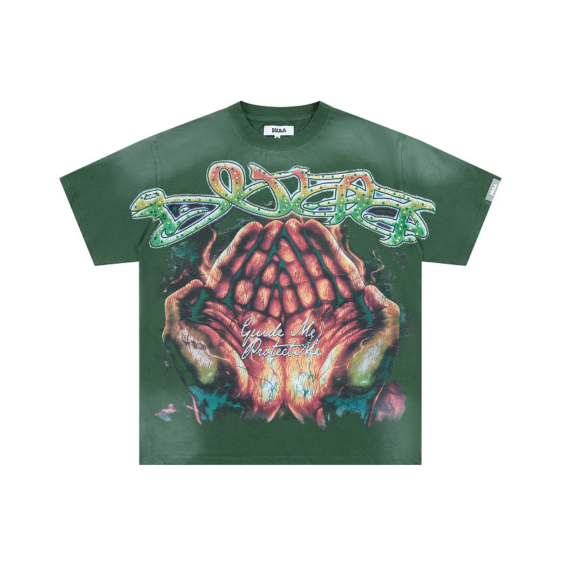 DUAA Skeleton Hands Graphic Dark‑Green T‑Shirt