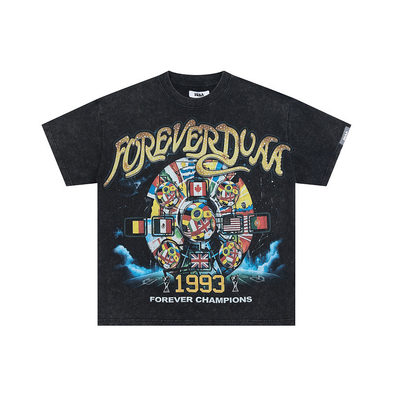 DUAA 1993 Vintage Wheel Graphic Black Short‑Sleeve T‑Shirt