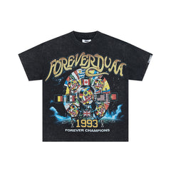 DUAA 1993 Vintage Wheel Graphic Black Short‑Sleeve T‑Shirt