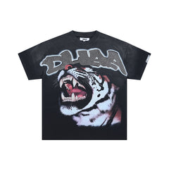 DUAA White Tiger Graphic Black T‑Shirt