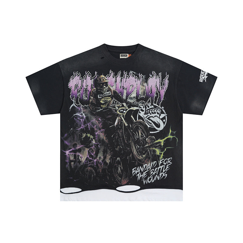 Roughplay Floral Skull Graphic Short‑Sleeve T‑Shirt