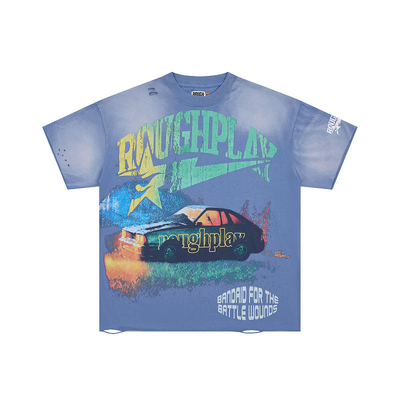 Roughplay Blue Washed Graphic T‑Shirt