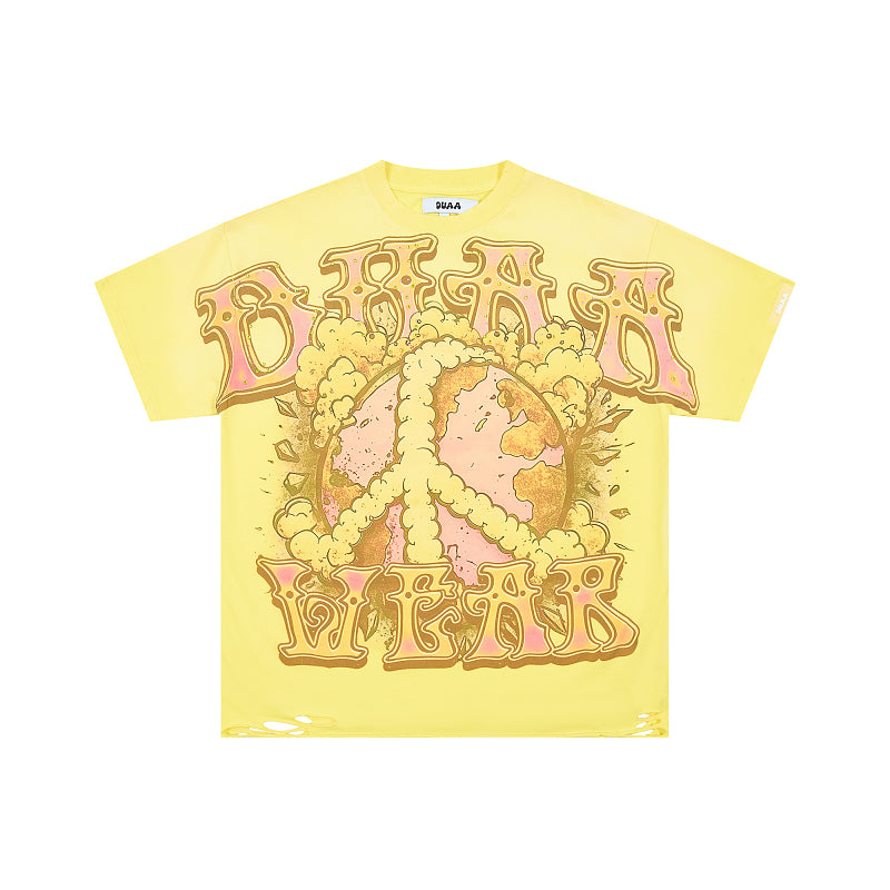 DUAA Peace Sign Graphic Yellow T‑Shirt