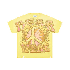 DUAA Peace Sign Graphic Yellow T‑Shirt