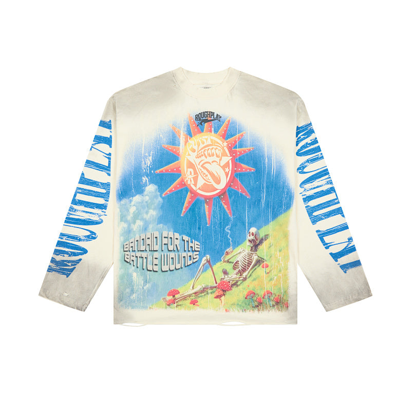 Roughplay Sun‑Pattern Graphic Long‑Sleeve Shirt