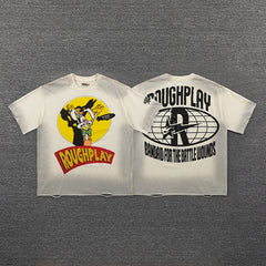 Roughplay Retro Cartoon Graphic Double‑Sided Print Short Sleeve T‑Shirt