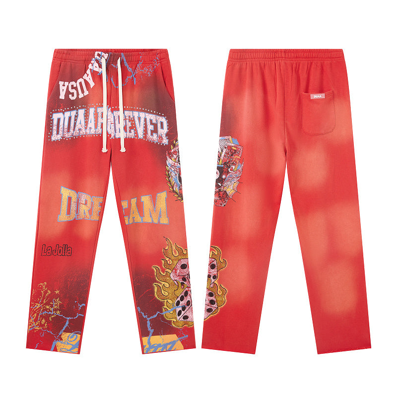 DUAA Red Gradient Graphic Street Sweatpants