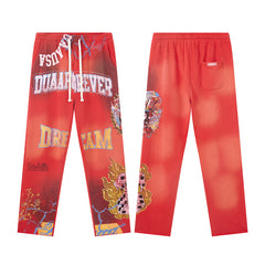 DUAA Red Gradient Graphic Street Sweatpants